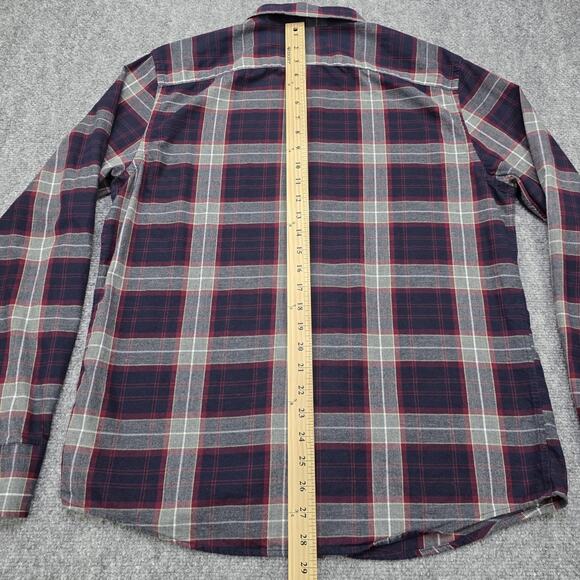 UNTUCKit Shirt Mens Large Red Navy Plaid Alentejo Slim Fit Cotton Button Down - Picture 7 of 16